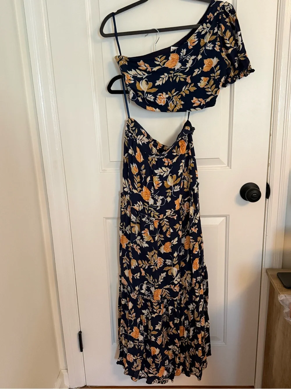 Navy Floral Two-Piece Maxi Set